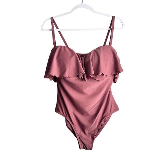 Kona Sol Scalloped Flounce Medium Coverage 1pc Swimsuit Women's L Mulberry Swim - Picture 1 of 6